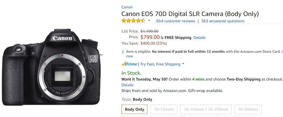 canon EOS 70D deal