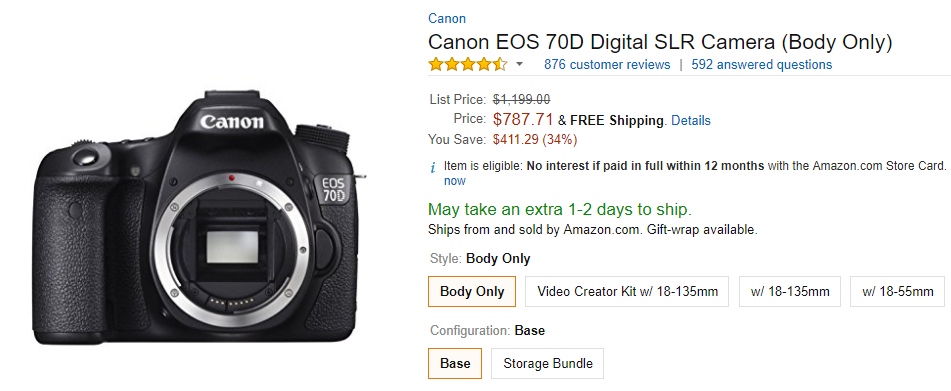 Canon EOS 70D deal