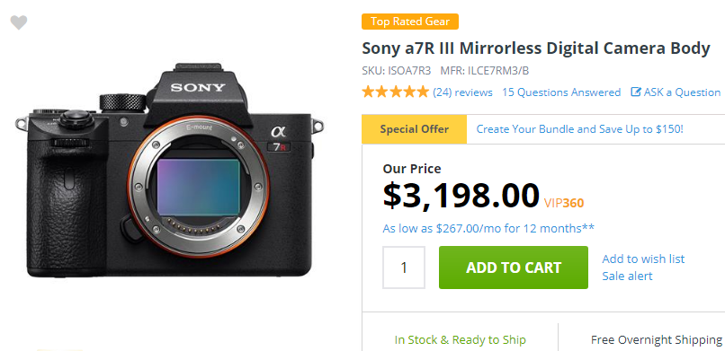 Sony A7R III in stock