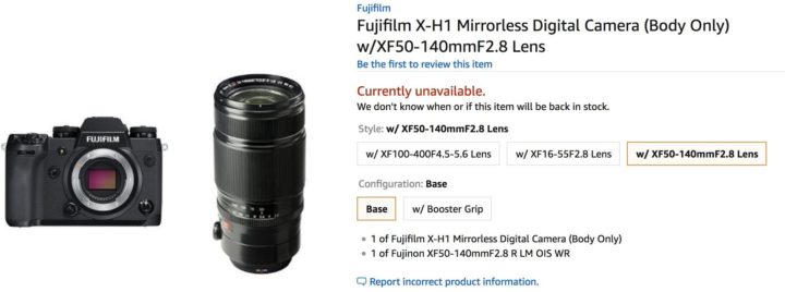 Fujifilm-X-H1 listed at Amazon