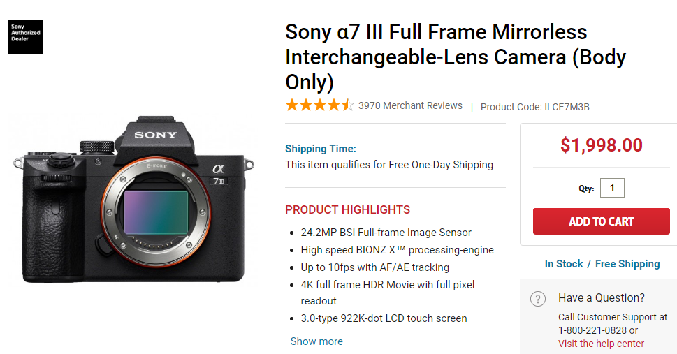 Sony A7 III in stock
